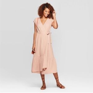 Universal Thread Cotton Gauze Midi Wrap Dress in Blush Pink